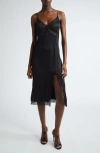 Michael Kors Collection Crushed Satin Charmeuse & Lace Slipdress In Black