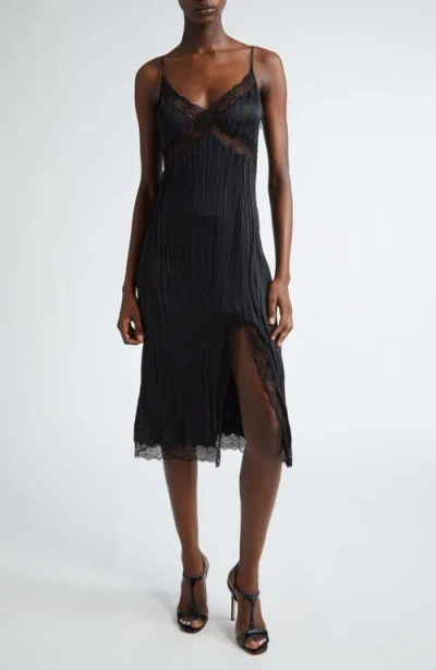 Michael Kors Collection Crushed Satin Charmeuse & Lace Slipdress In Black