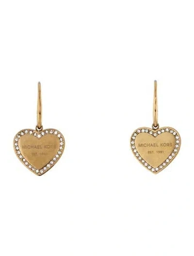 Pre-owned Michael Kors Crystal Heart Drop Earrings In Clear