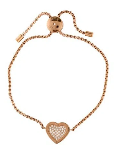 Pre-owned Michael Kors Crystal Heart Slider Link Bracelet, 8.75" In Transparent