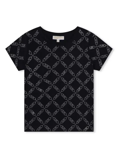 Michael Kors Kids' Crystal-logo Cotton T-shirt In Black
