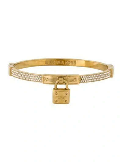 Pre-owned Michael Kors Crystal Padlock Hinged Bangle Bracelet, 6.75" In Transparent