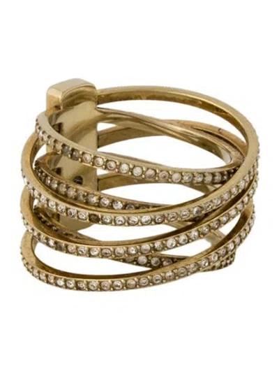 Pre-owned Michael Kors Crystal Pavé Criss-cross Ring In Multicolor