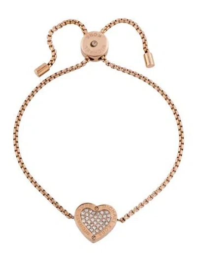 Pre-owned Michael Kors Crystal Pavé Heart Slider Bracelet, 8.5" In Transparent