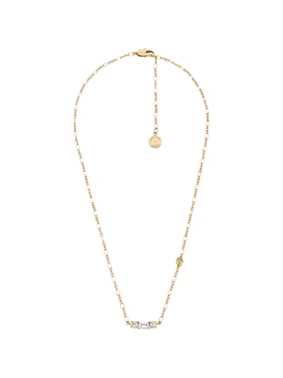 Michael Kors Crystal-embellished Logo-charm Necklace In Metallic