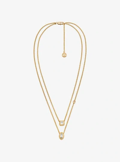 Michael Kors Cubic Zirconia Double Layered Necklace In Gold