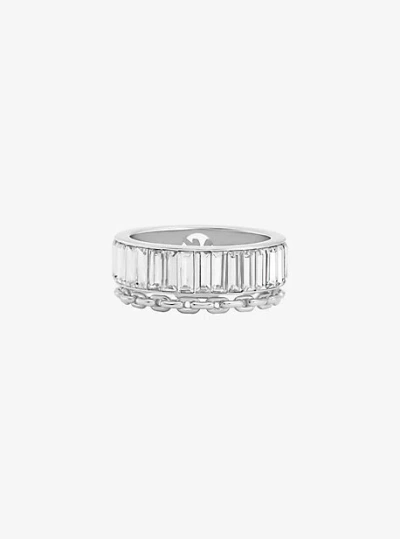 Michael Kors Cubic Zirconia Double Layered Ring In Silver