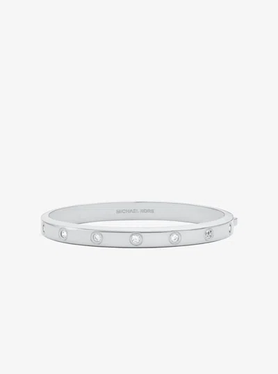 Michael Kors Cubic Zirconia Logo Bangle In Metallic
