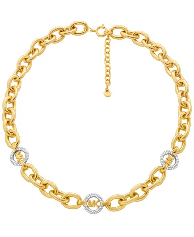 Michael Kors Cubic Zirconia Logo Chain Necklace In Gold