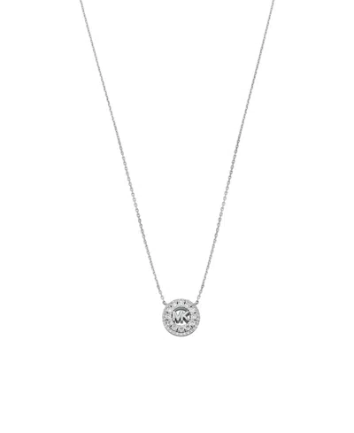 Michael Kors Cubic Zirconia Logo Pendant Necklace In Silver