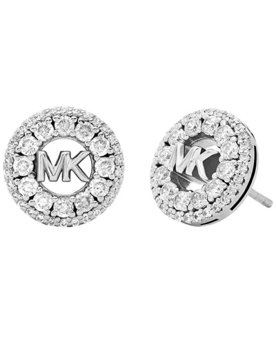 Michael Kors Cubic Zirconia Logo Stud Earrings In Silver