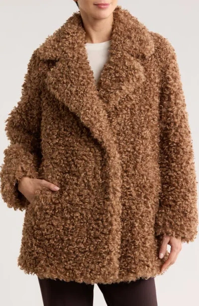 Michael Kors Curly Faux Shearling Coat In Brown
