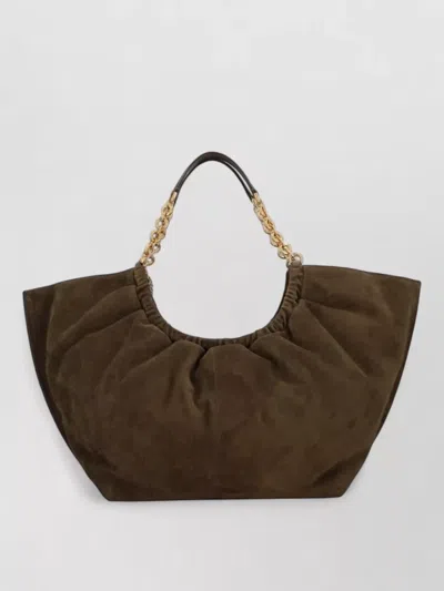 Michael Kors Curved Silhouette Tote Bag Gold Chain Handle In Brown