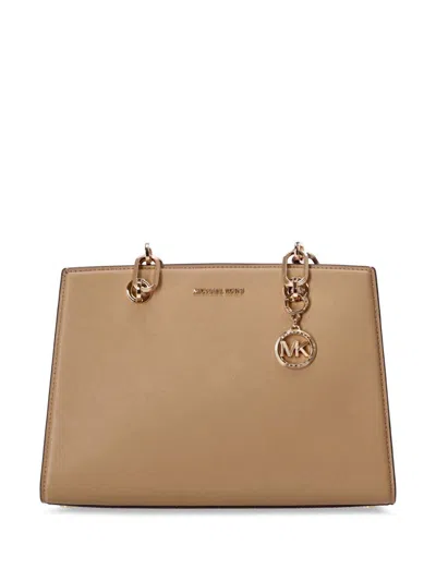 Michael Kors Cynthia Leather Tote Bag In Braun