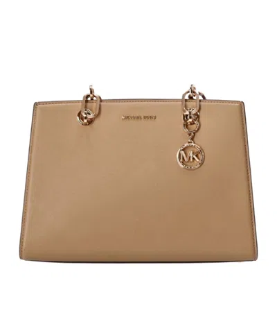 Michael Kors Cynthia Leather Tote Bag In Nude