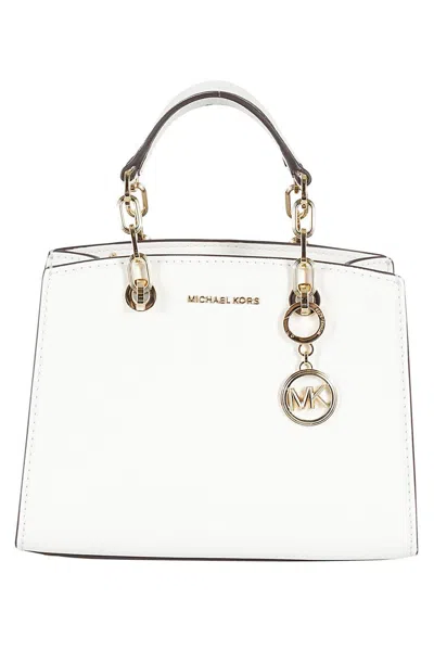Michael Kors Cynthia Logo Plaque Small Bag In Optic White