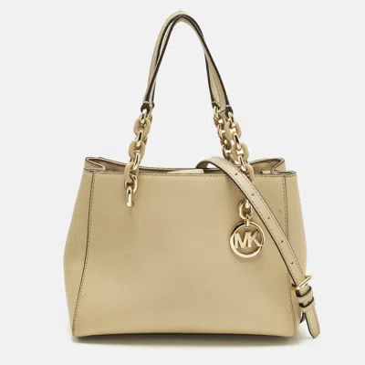 Pre-owned Michael Kors Cynthia Small Beige Leather Tote In Sand