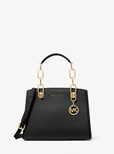 Michael Kors Cynthia Small Leather Satchel In Black