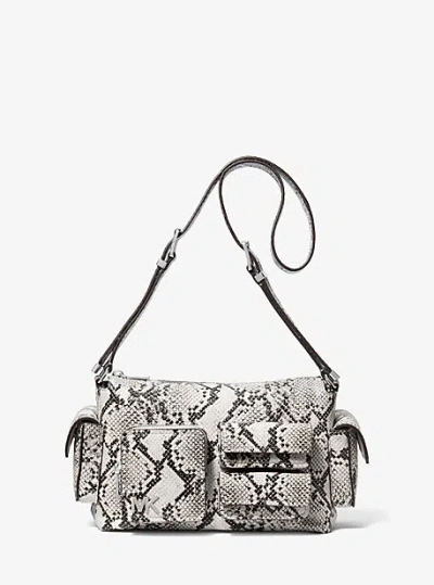 Michael Kors Dakota Medium Snake Embossed Leather Shoulder Bag In Grey