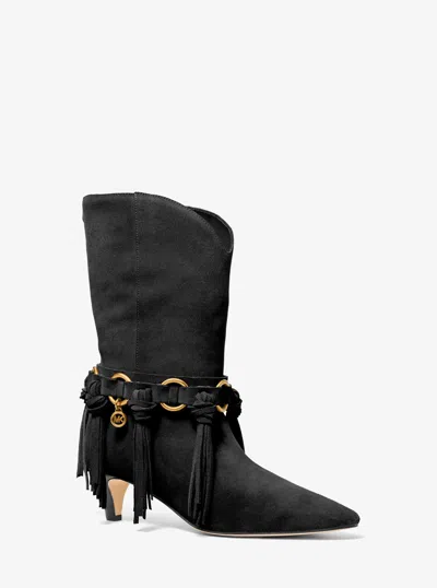 Michael Kors Daniela Fringe Suede Boot In Black