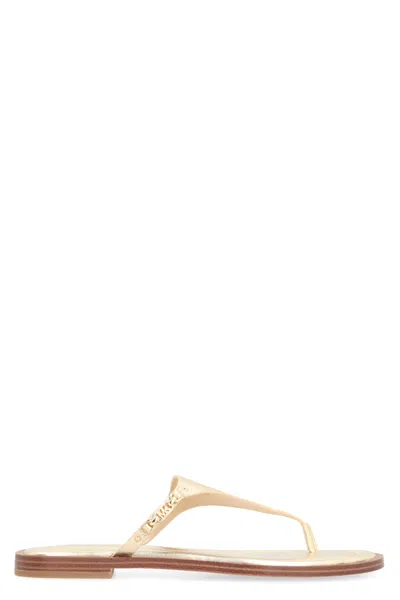 Michael Kors Daniella Leather Flip-flops In Gold