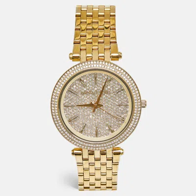 Pre-owned Michael Kors Darci Mk3438 Pave Dial Gold Plated Stainless Steel Women's Wristwatch 39 Mm