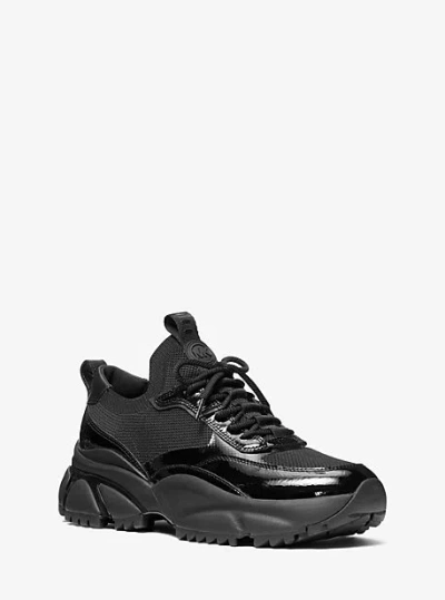 Michael Kors Darius Leather And Stretch Knit Trainer In Black