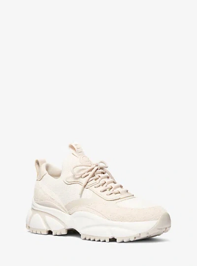 Michael Kors Darius Suede And Stretch Knit Trainer In Natural