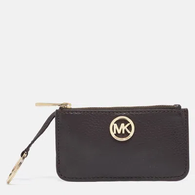 Pre-owned Michael Kors Dark Brown Leather Top Zip Coin Purse