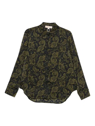 MICHAEL KORS DARK GREEN PAISLEY PRINT LONG-SLEEVED SHIRT