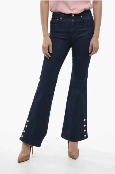 Michael Kors Dark-washed Flared Denims With Button Detail In Black