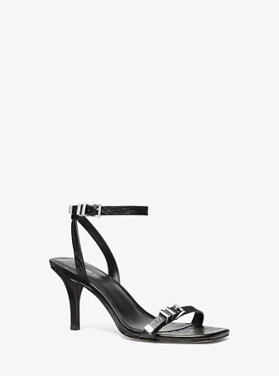 Michael Kors Darrington Crackled Leather Sandal In Black