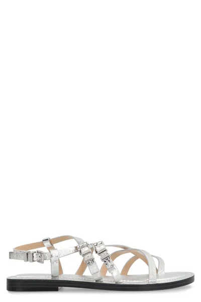 Michael Kors Darrington Leather Sandals In Silver