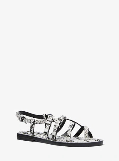 Michael Kors Darrington Snake Embossed Leather Sandal In Grey