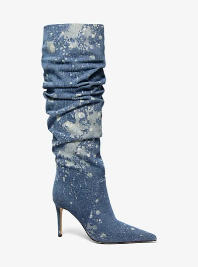 Michael Kors Dawn Splattered Denim Boot In Blue