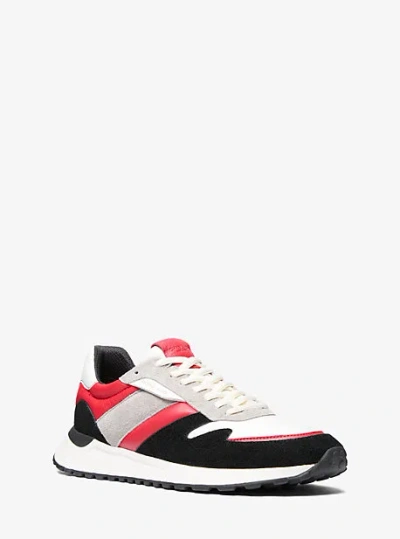 Michael Kors Dax Color-block Leather And Suede Trainer In Red