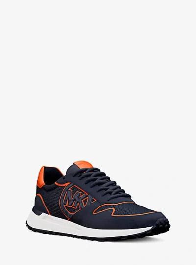 Michael Kors Dax Mixed-media Trainer In Blue