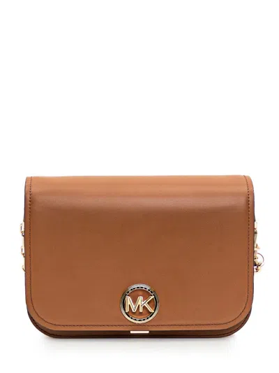 Michael Kors Medium Delancey Calf Leather Crossbody Bag In Brown