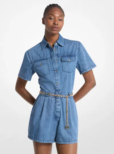 Michael Kors Denim Belted Romper In Blue
