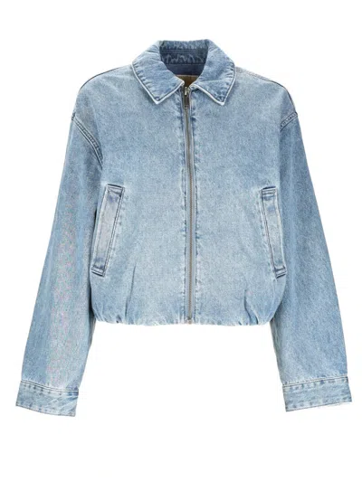 Michael Kors Denim Bomber Jacket In Blue