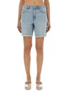 Michael Kors Light Wash Denim Shorts With Fringed Hem In Denim