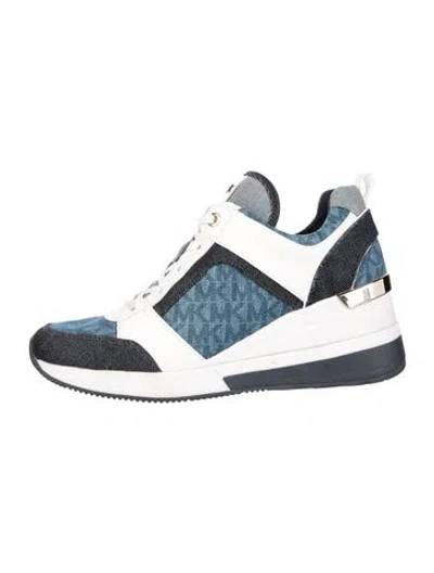 Pre-owned Michael Kors Denim Graphic Print Chunky Sneakers In Blue