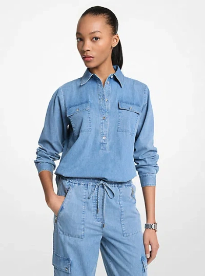 Michael Kors Denim Pullover Top In Blue