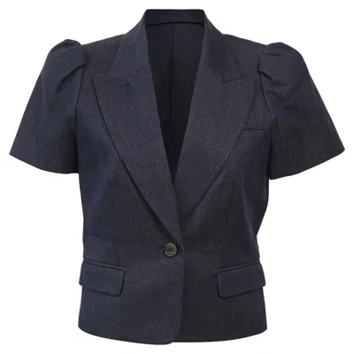 Michael Kors Denim Short Sleeve Cropped Blazer In Navy Blue Cotton