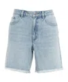 Michael Kors Light Wash Denim Shorts With Fringed Hem In Gray