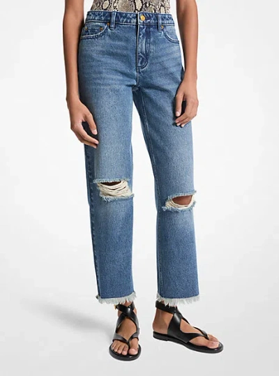 Michael Kors Distressed Denim Jeans In Blue