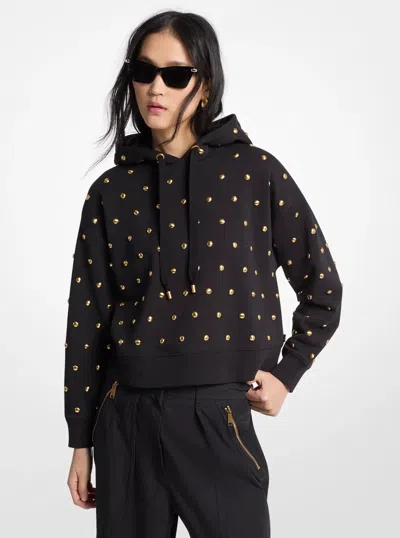 Michael Kors Dome Studded Cotton Cropped Hoodie In Black