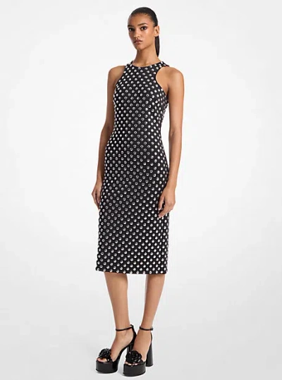 Michael Kors Dot Embellished Scuba Racerback Tank Dress In Black