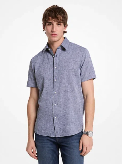 Michael Kors Dot Linen And Cotton Shirt In Blue