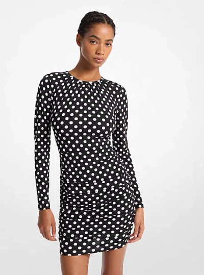 Michael Kors Dot Ruched Stretch Matte Jersey Dress In Black
